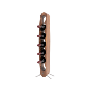 Max Levi Provence American Walnut wood wine rack, wine stand rack, a wine rack, silver stand, corner image with bottles