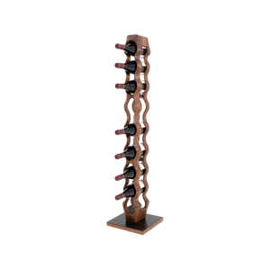 Max Levi Trim 9 American Walnut wood wine rack, wine stand rack, a wine rack, black stand, corner image with bottles