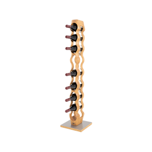 Max Levi Trim 9 Rustic Brushed Oak wood wine rack, wine stand rack, a wine rack, silver stand, corner image with bottles