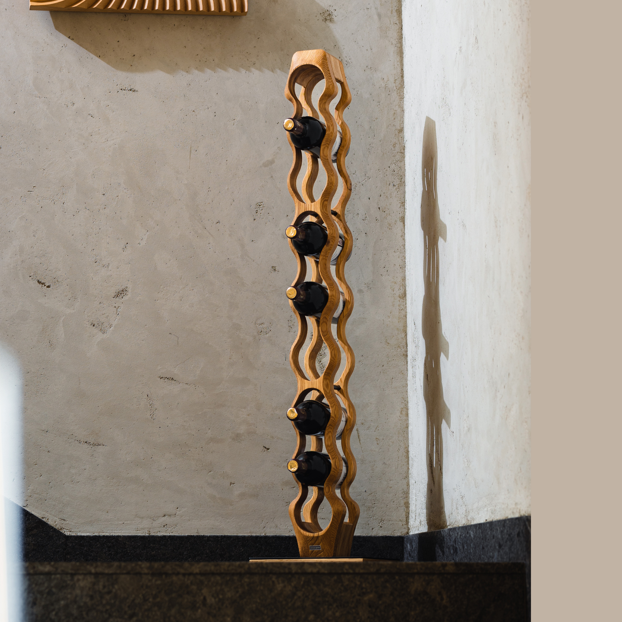 Max Levi Trim 9 Rustic Brushed Oak wood wine rack, wine stand rack, a wine rack, lifestyle image