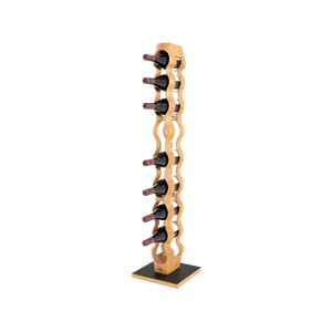 Max Levi Trim 9 Select Oak wood wine rack, wine stand rack, a wine rack, black stand, corner image with bottles