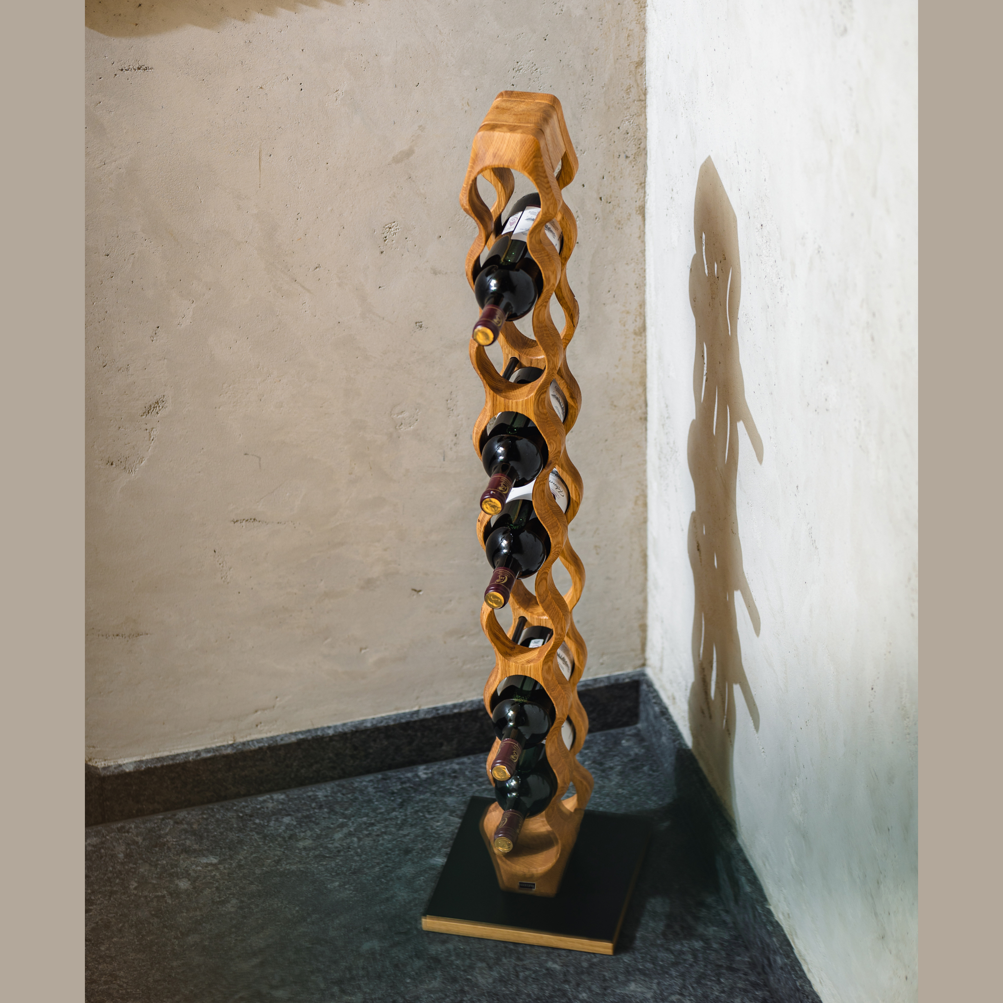 Max Levi Trim 9 Select Oak wood wine rack, wine stand rack, a wine rack, lifestyle image