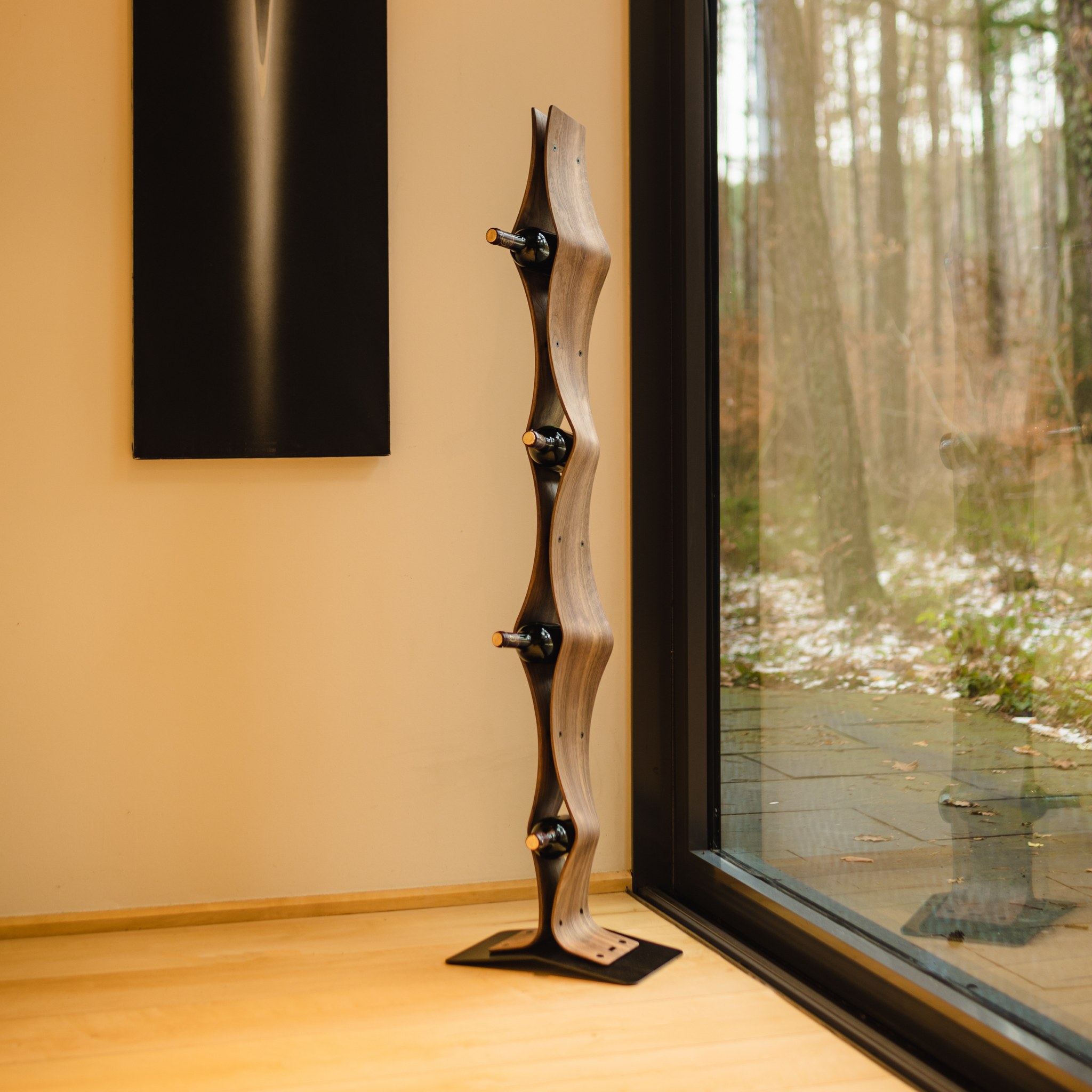 Max Levi Vertigo American Walnut wood wine rack, wine stand rack, a wine rack, lifestyle image 