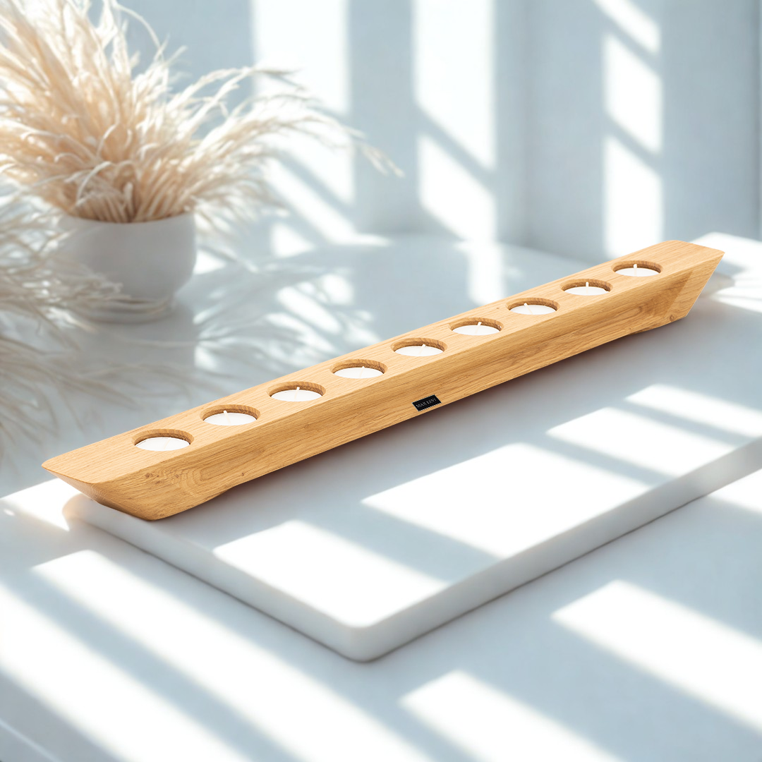 Max Levi, Balmy Select Oak wood 9 tea light candle holder, Luxury, minimalistic, warm ambience. Tea candle holder. Lifestyle Image 2