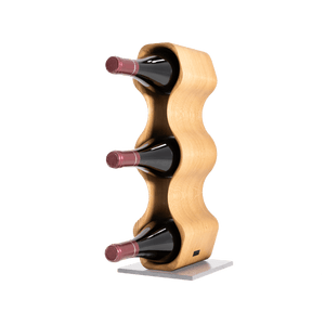 Max Levi Harmony Select Oak wine rack, wine stand rack, a wine rack, corner image with bottles, silver stand 
