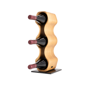 Max Levi Harmony Select Oak wine rack, wine stand rack, a wine rack, corner image with bottles, black stand 