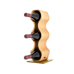 Max Levi Harmony Select Oak wine rack, wine stand rack, a wine rack, corner image with bottles, gold stand 
