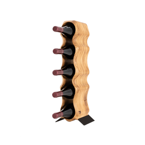 Max Levi Natura Rustic Brushed Oak wood wine rack, wine stand rack, a wine rack, black stand, corner image with bottles
