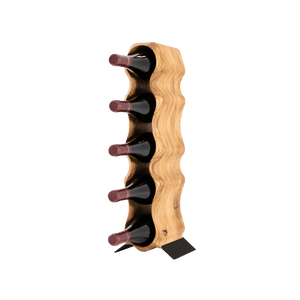 Max Levi Natura Rustic Brushed Oak wood wine rack, wine stand rack, a wine rack, black stand, corner image with bottles