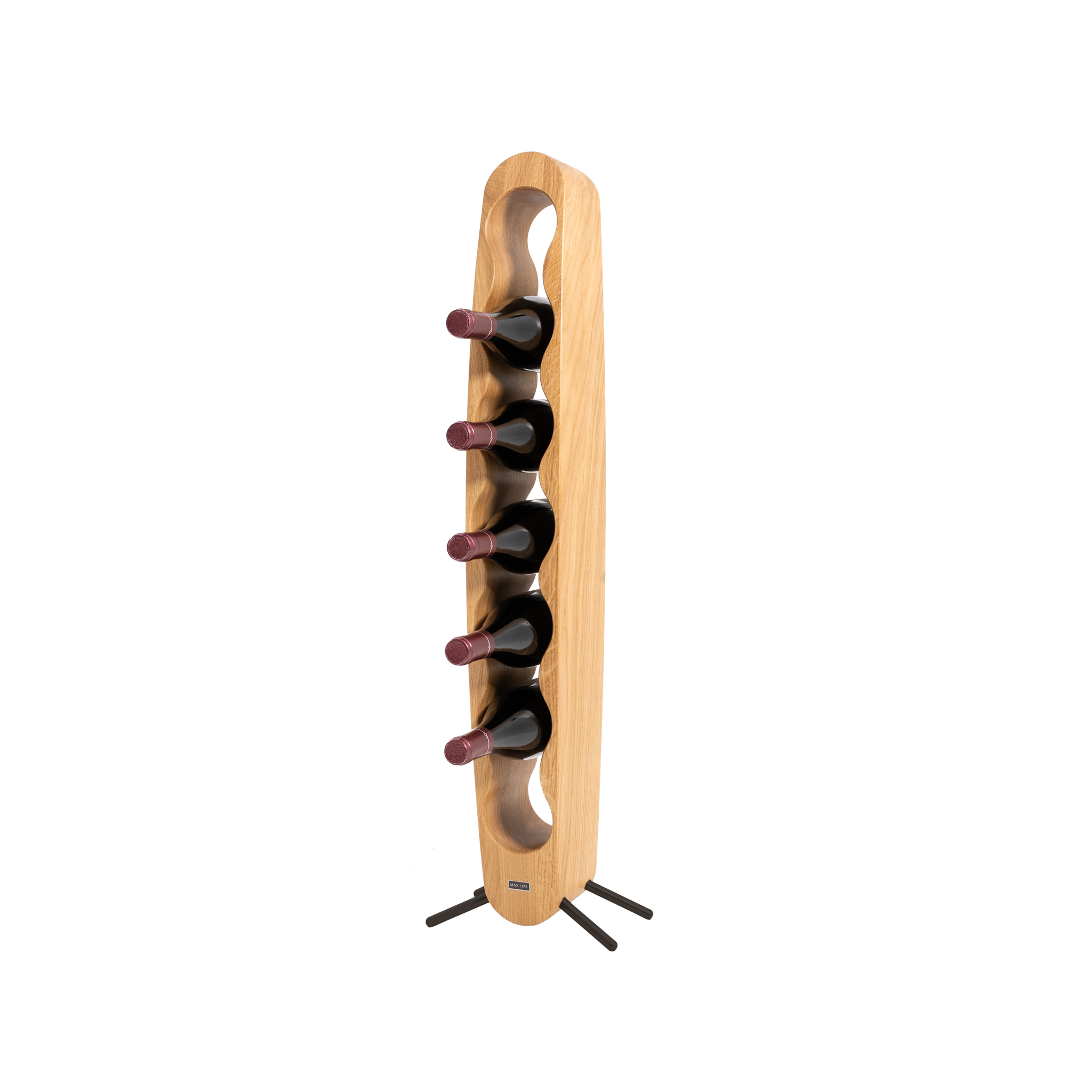 Max Levi Provence Select Oak wood wine rack, wine stand rack, a wine rack, black stand, corner image with bottles