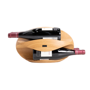 Max Levi Try Select Oak wood wine rack, wine stand rack, a wine rack, front image with bottles