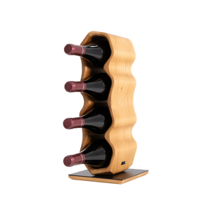 Max Levi Warp Select Oak wood wine rack, wine stand rack, a wine rack, black stand, corner image with bottles