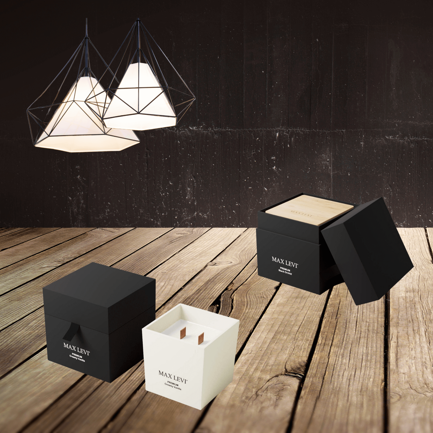 Max Levi Premium Creamy Vanilla Candle lifestyle image.