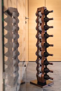 Max Levi Trim 9 American Walnut wood wine rack, wine stand rack, a wine rack, black stand, lifestyle image 2