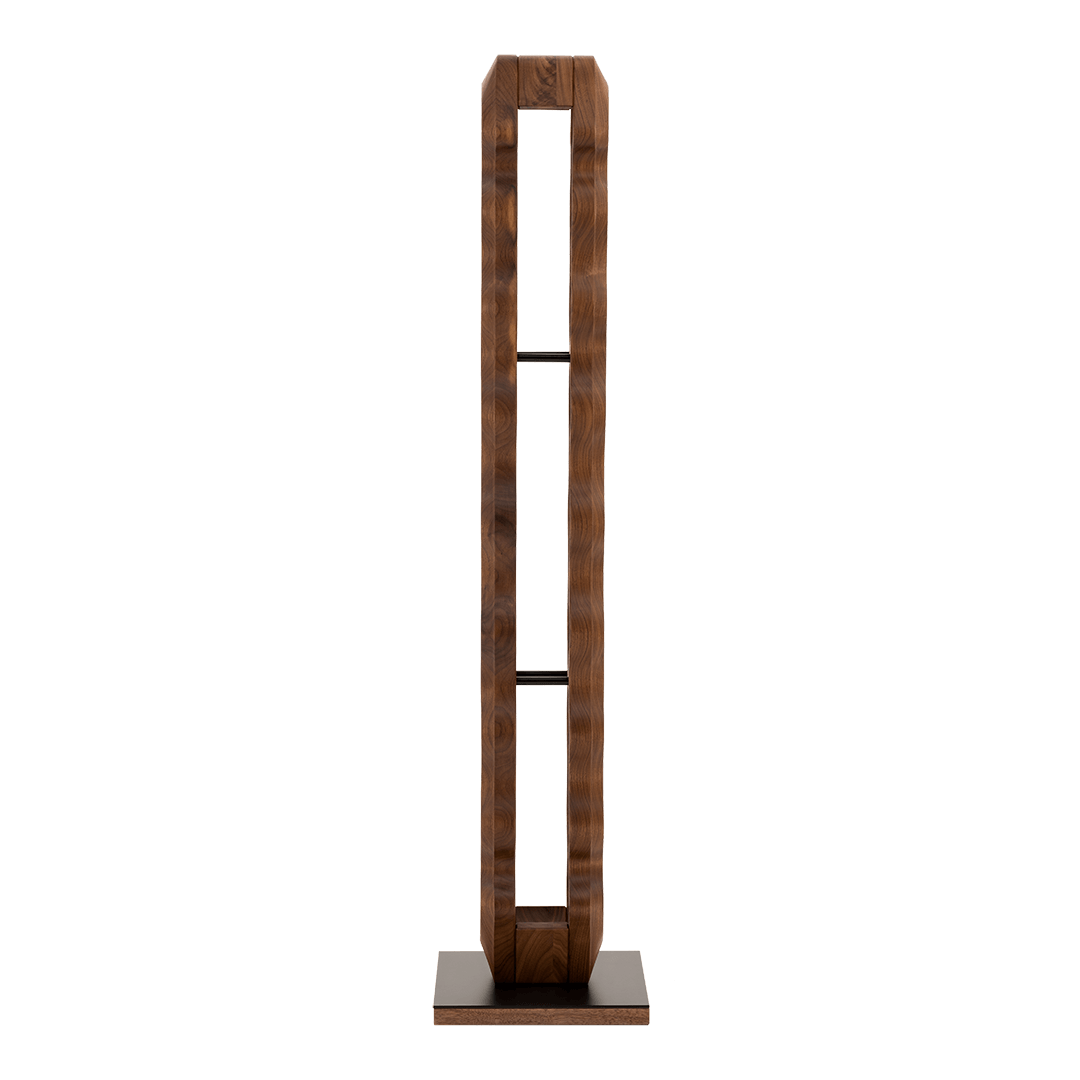 Max Levi Trim 9 American Walnut wood wine rack, wine stand rack, a wine rack, black stand, side image without bottles