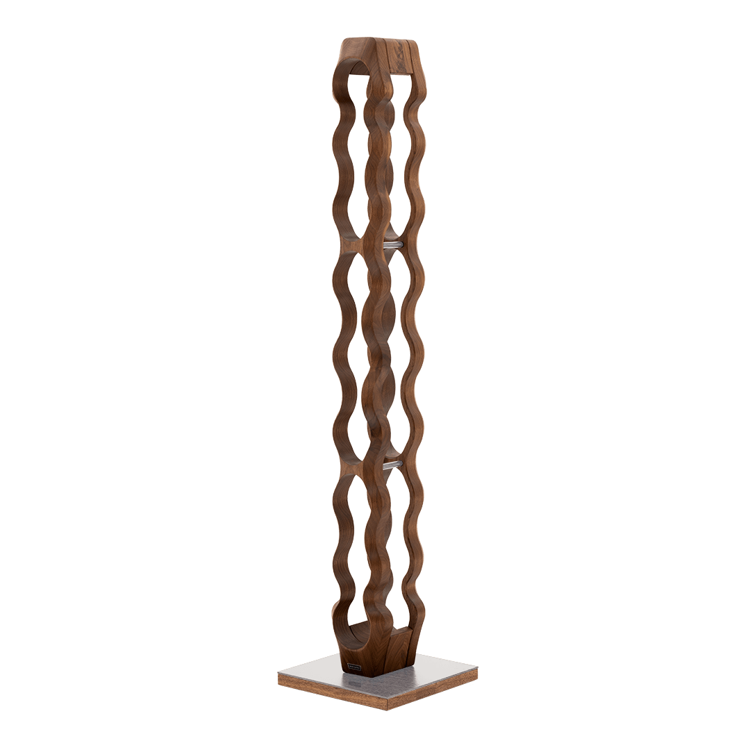 Max Levi Trim 9 American Walnut wood wine rack, wine stand rack, a wine rack, silver stand, side image without bottles