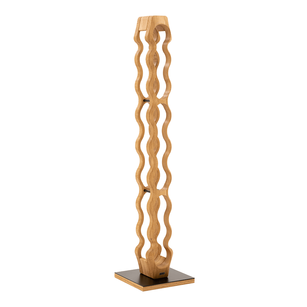 Max Levi Trim 9 Select Oak wood wine rack, wine stand rack, a wine rack, black stand, corner image without bottles 2