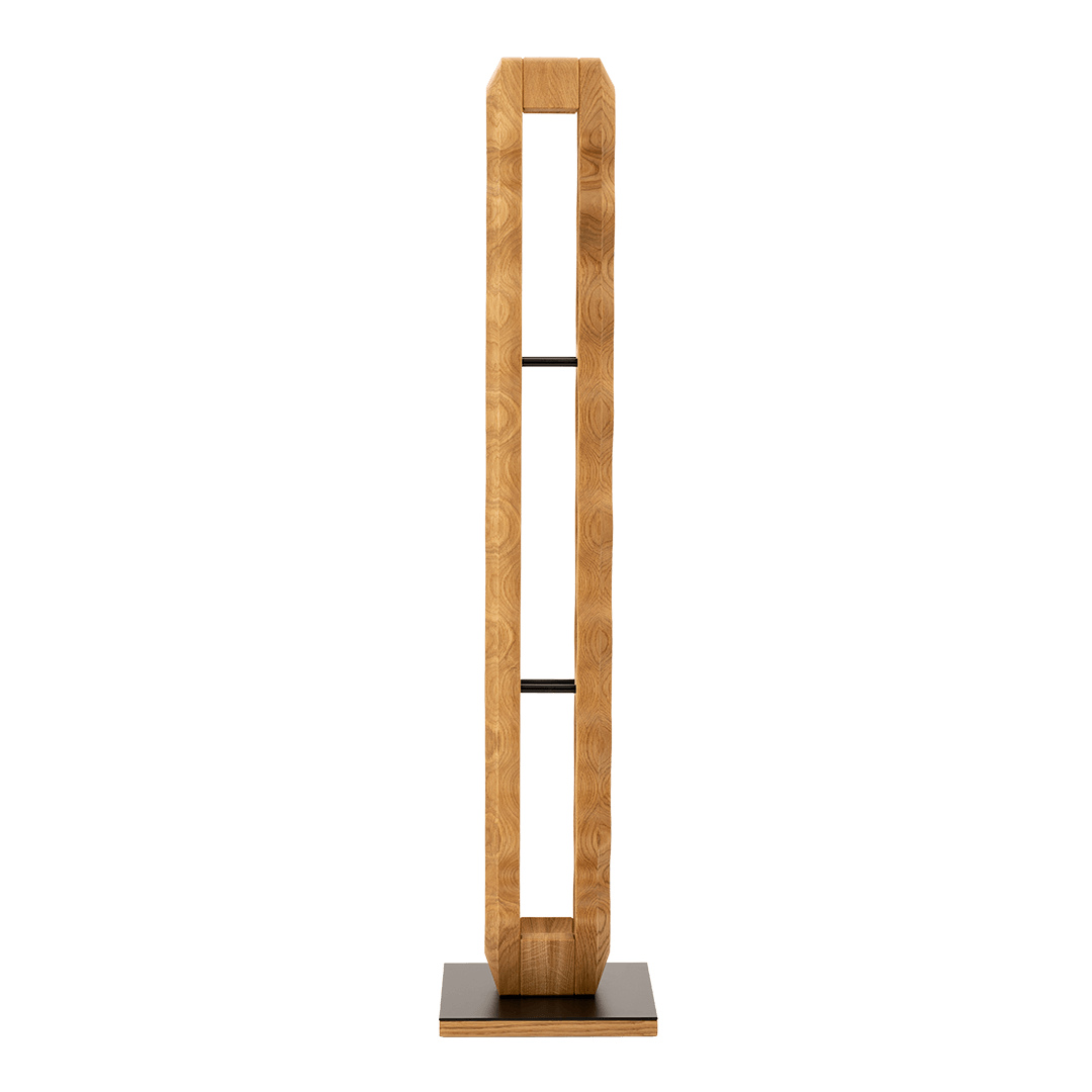 Max Levi Trim 9 Select Oak wood wine rack, wine stand rack, a wine rack, black stand, side image without bottles