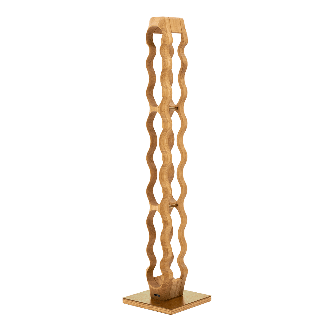 Max Levi Trim 9 Select Oak wood wine rack, wine stand rack, a wine rack, gold stand, side image without bottles