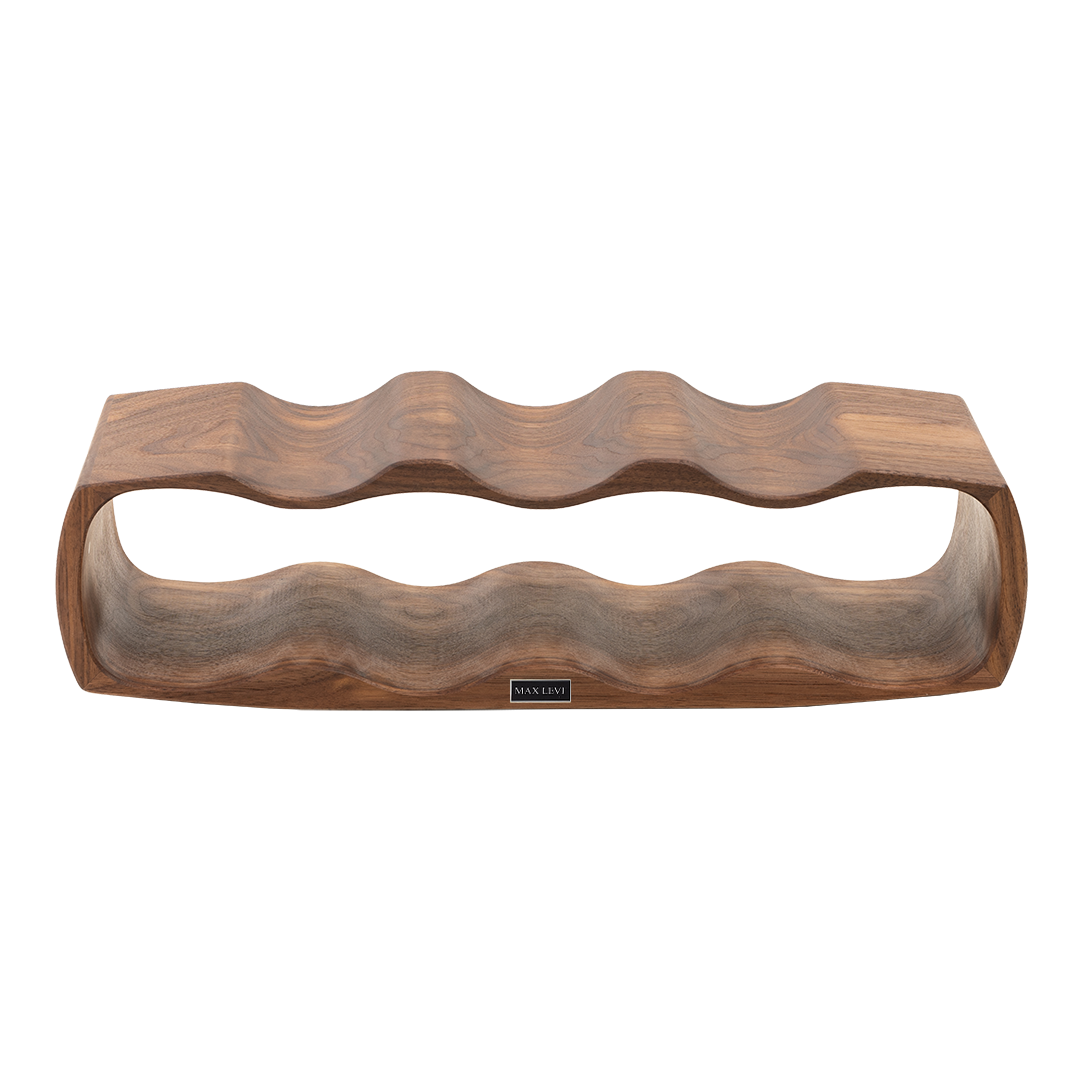 Max Levi Art American Walnut wood wine rack, wine stand rack, a wine rack, front image without bottles