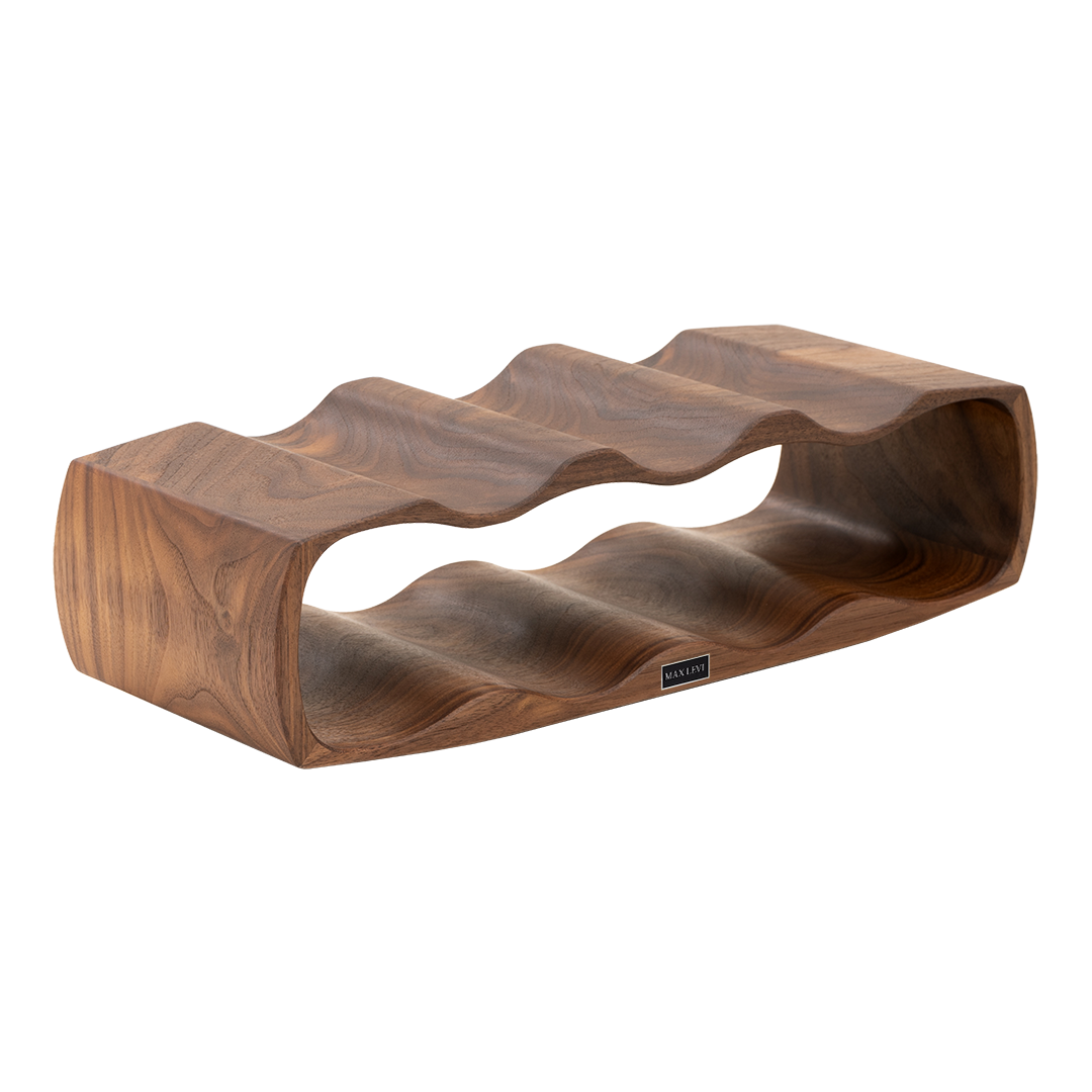 Max Levi Art American Walnut wood wine rack, wine stand rack, a wine rack, corner image without bottles 2