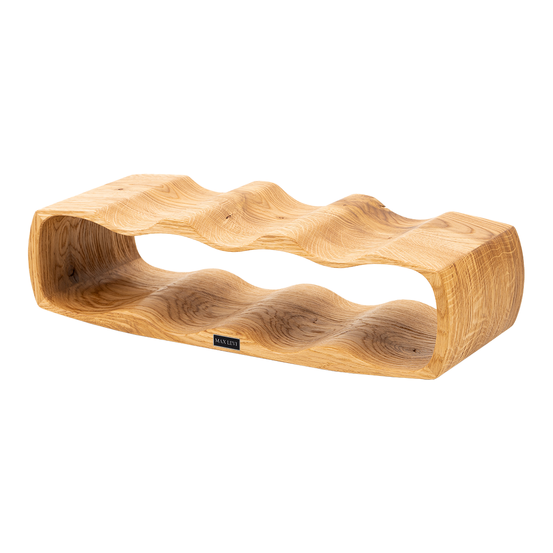 Max Levi Art Rustic Brushed Oak wood wine rack, wine stand rack, a wine rack, corner image without bottles