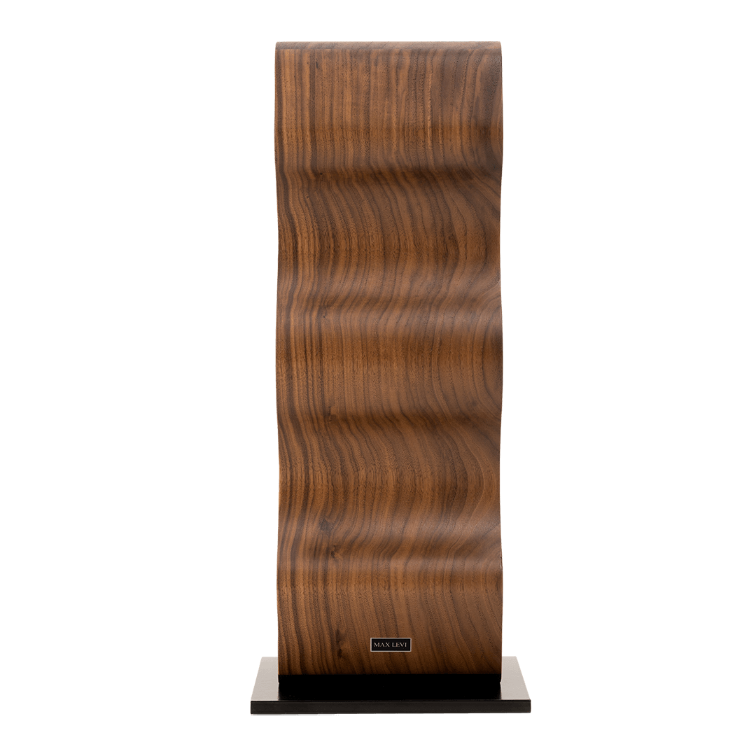 Max Levi Harmony American Walnut wood wine rack, wine stand rack, a wine rack, side image without bottles, black stand