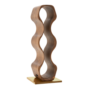 Max Levi Harmony American Walnut wood wine rack, wine stand rack, a wine rack, corner image without bottles, gold stand