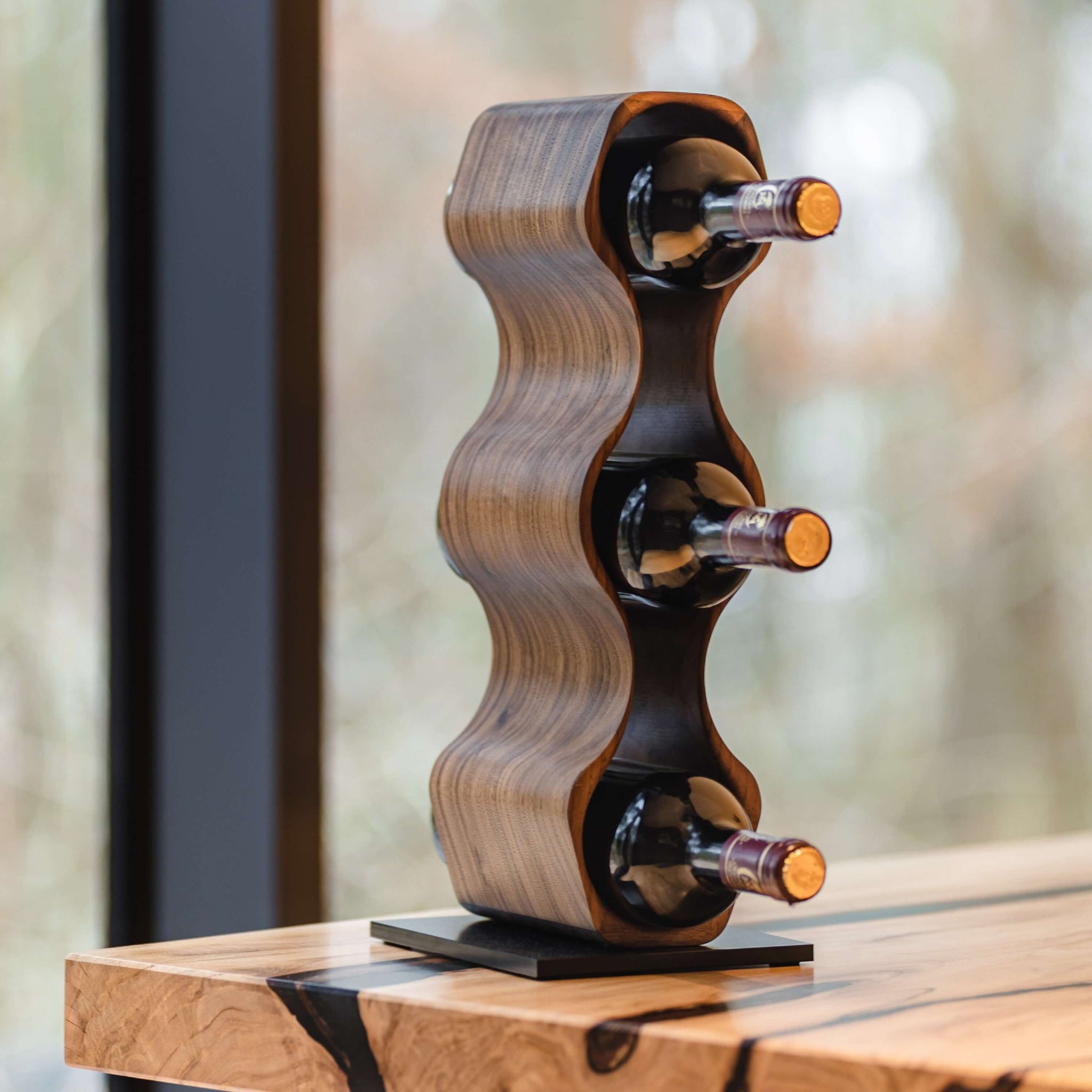 Max Levi Harmony American Walnut wood wine rack, wine stand rack, a wine rack, lifestyle image 