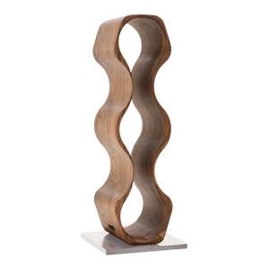 Max Levi Harmony American Walnut wood wine rack, wine stand rack, a wine rack, corner image without bottles, silver stand