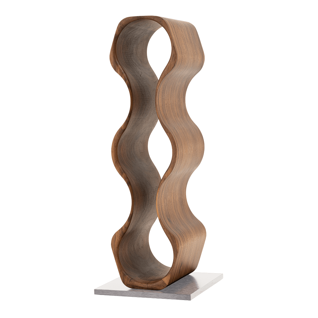 Max Levi Harmony American Walnut wood wine rack, wine stand rack, a wine rack, corner image without bottles, silver stand 2