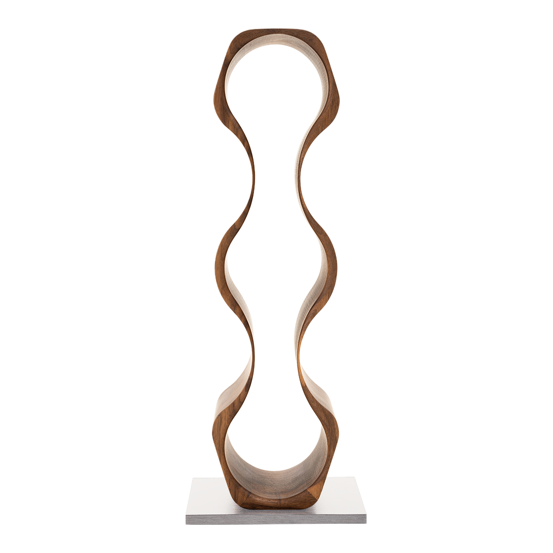 Max Levi Harmony American Walnut wood wine rack, wine stand rack, a wine rack, front image without bottles, silver stand