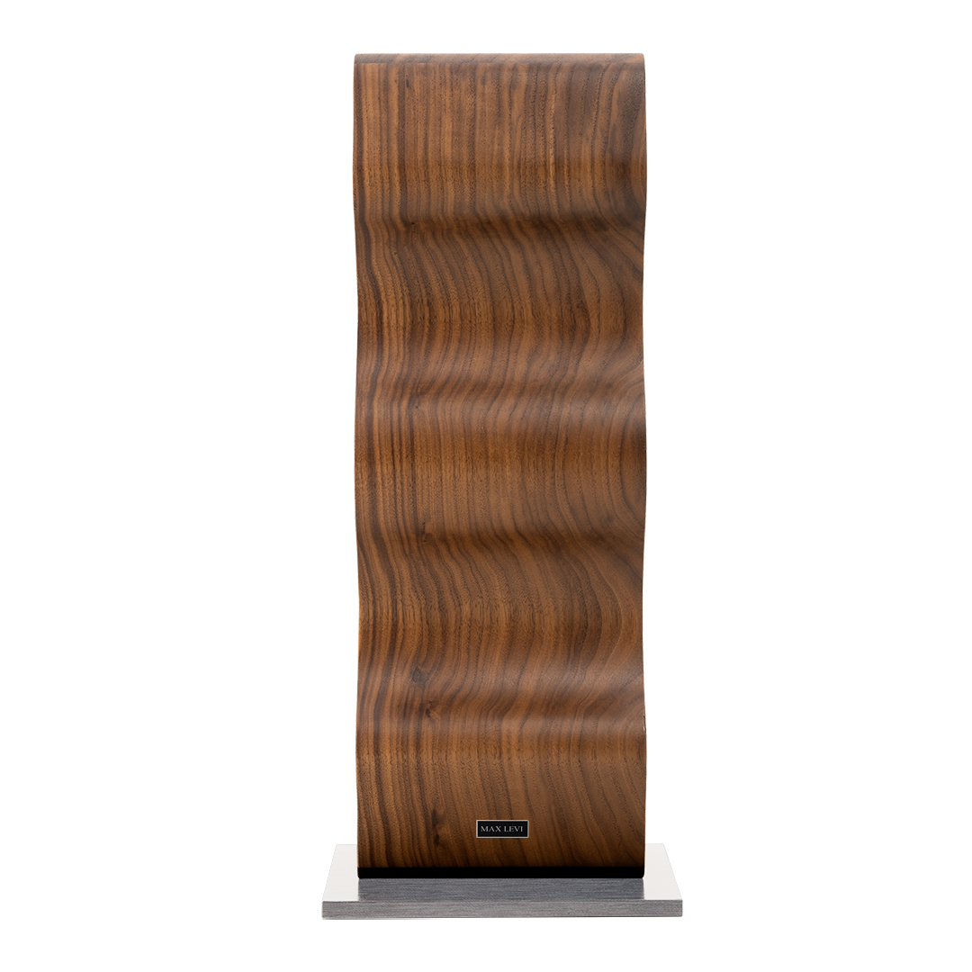 Max Levi Harmony American Walnut wood wine rack, wine stand rack, a wine rack, side image without bottles, silver stand