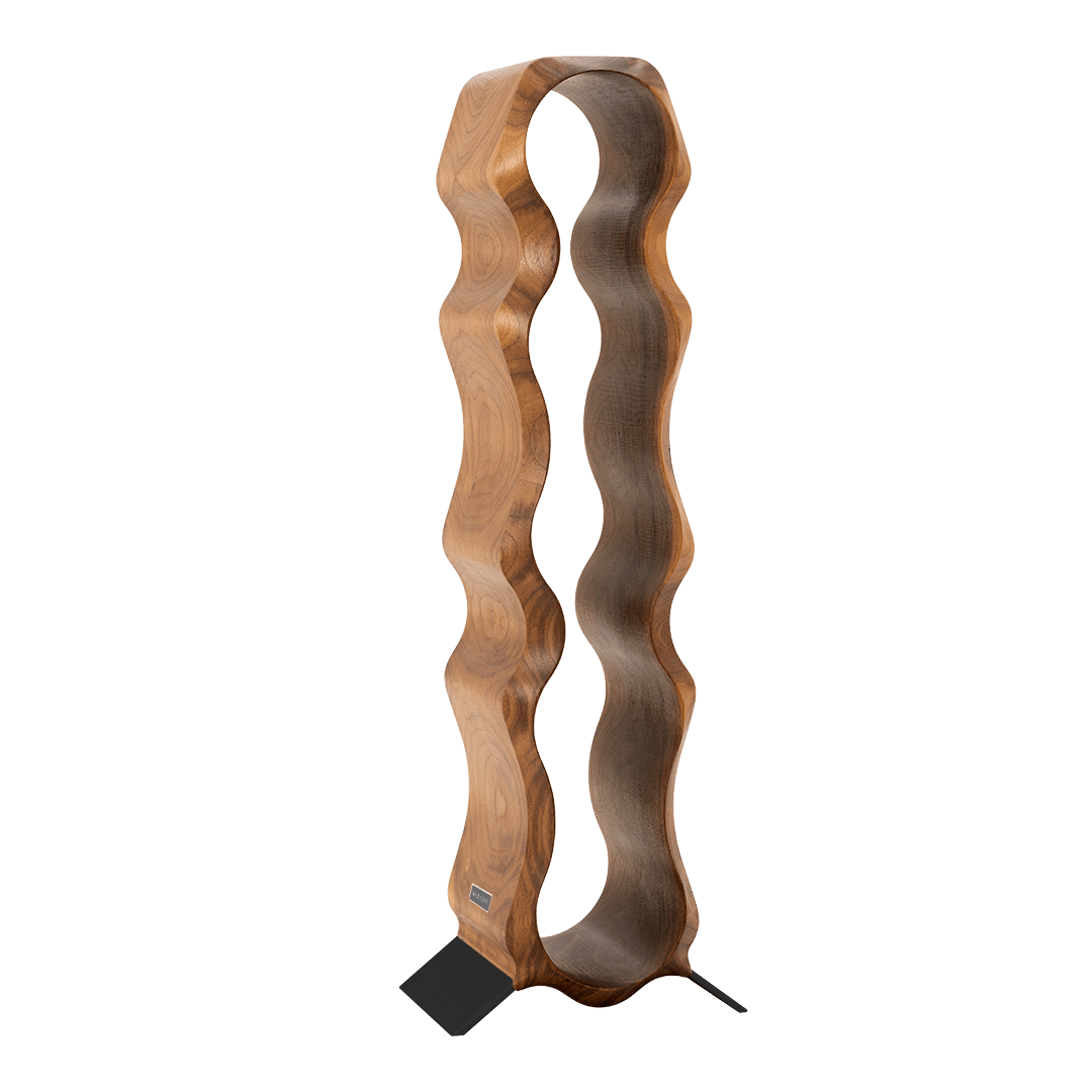 Max Levi Natura American Walnut wood wine rack, wine stand rack, a wine rack, black stand, corner image without bottles