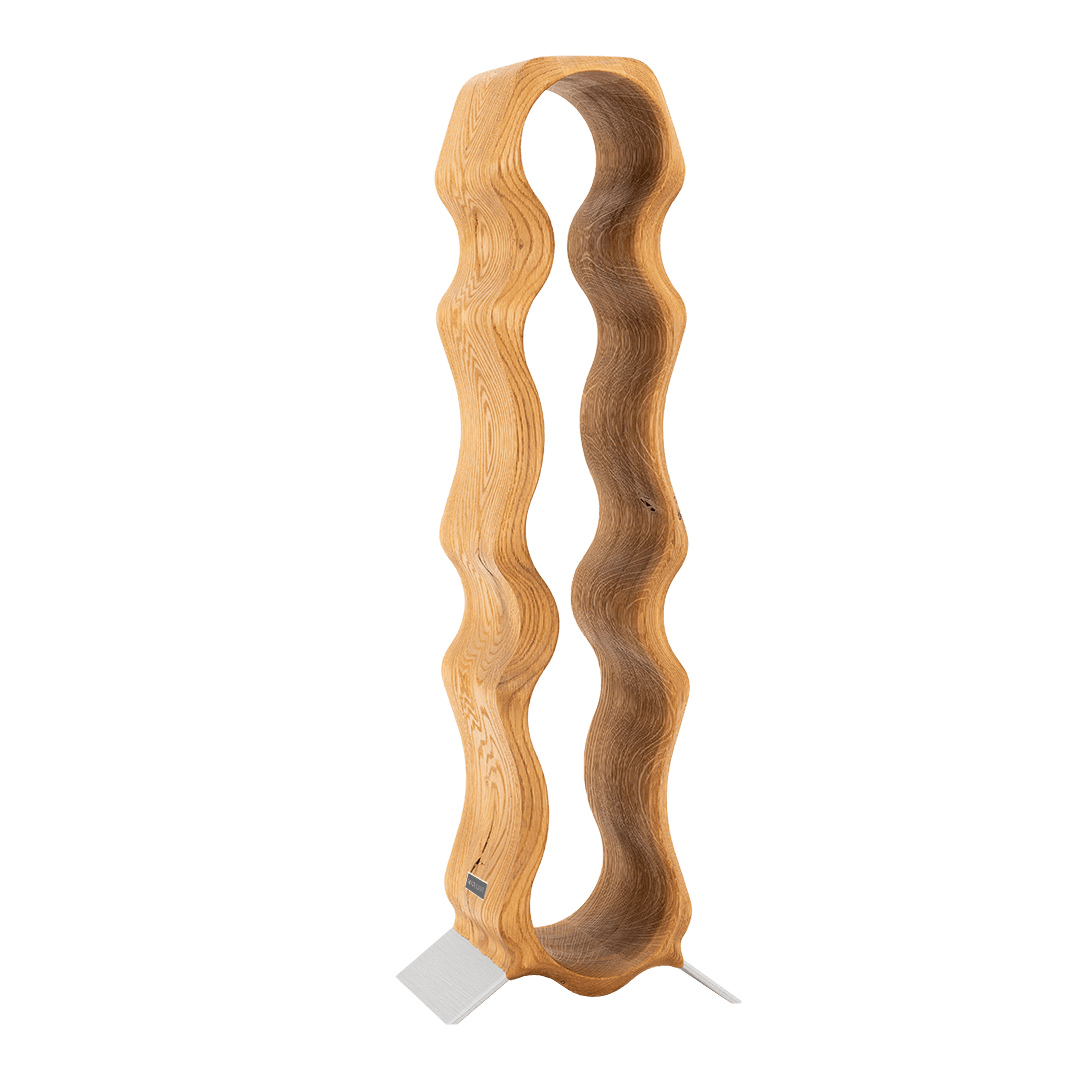 Max Levi Natura Rustic Brushed Oak wood wine rack, wine stand rack, a wine rack, silver stand, corner image without bottles