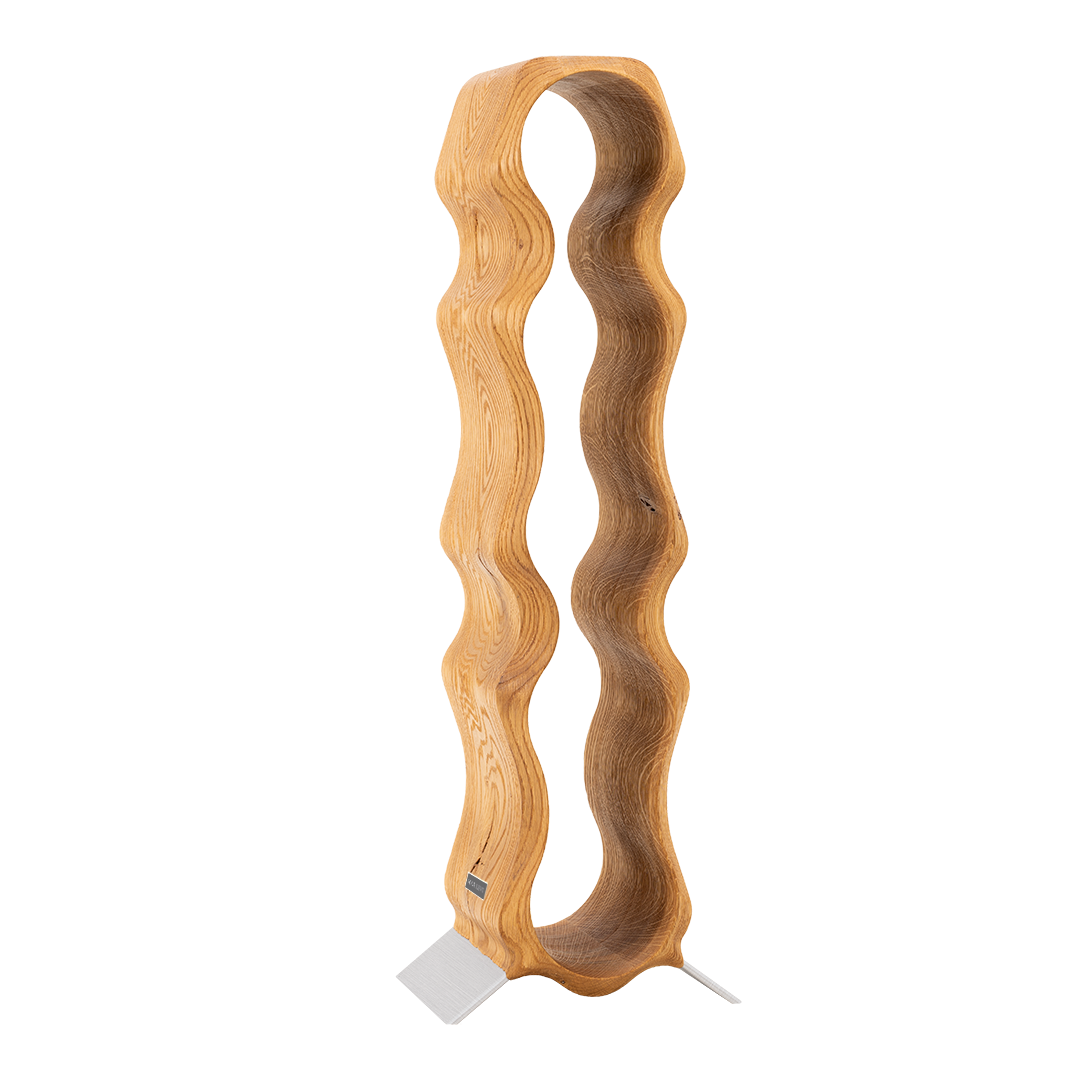 Max Levi Natura Rustic Brushed Oak wood wine rack, wine stand rack, a wine rack, silver stand, corner image without bottles