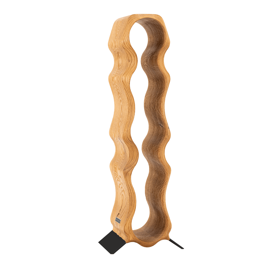 Max Levi Natura Rustic Brushed Oak wood wine rack, wine stand rack, a wine rack, black stand, corner image without bottles 