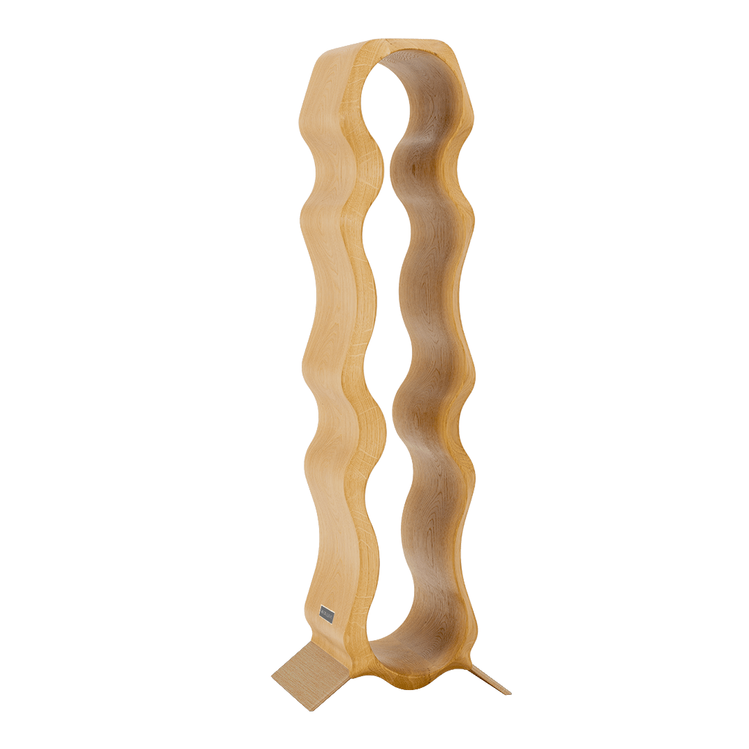 Max Levi Natura Select Oak wood wine rack, wine stand rack, a wine rack, gold stand, corner image without bottles