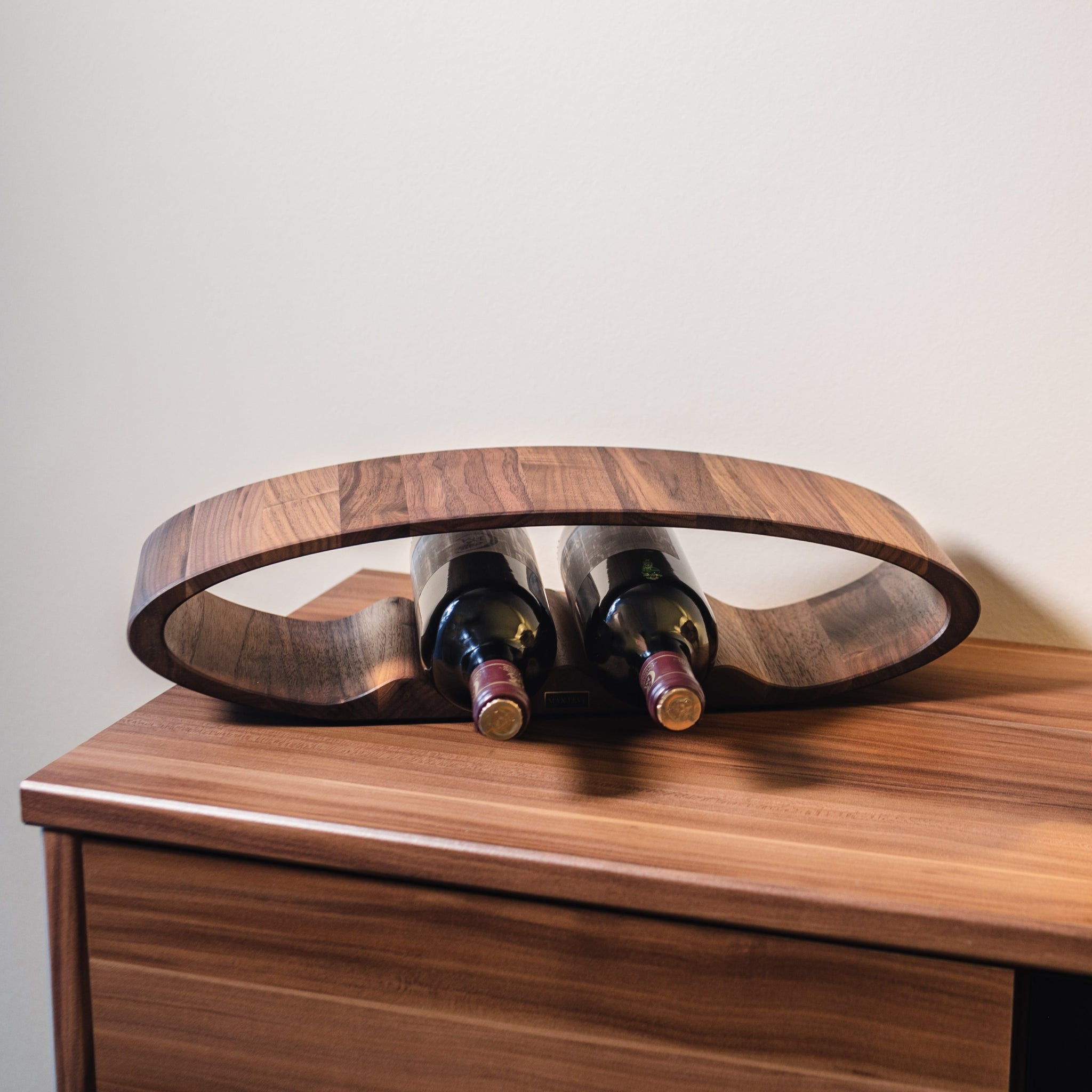 Max Levi Oblong American Walnut wood wine rack, wine stand rack, a wine rack, lifestyle image