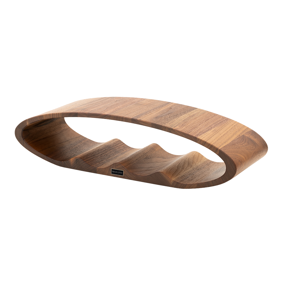 Max Levi Oblong American Walnut wood wine rack, wine stand rack, a wine rack, corner image without bottles