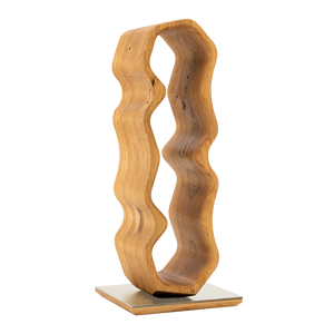 Max Levi Warp Rustic Brushed Oak wood wine rack, wine stand rack, a wine rack, silver stand, corner image without bottles