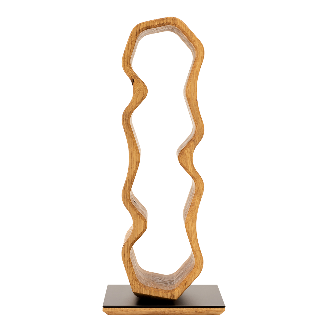 Max Levi Warp Rustic Brushed Oak wood wine rack, wine stand rack, a wine rack, black stand, front image without bottles