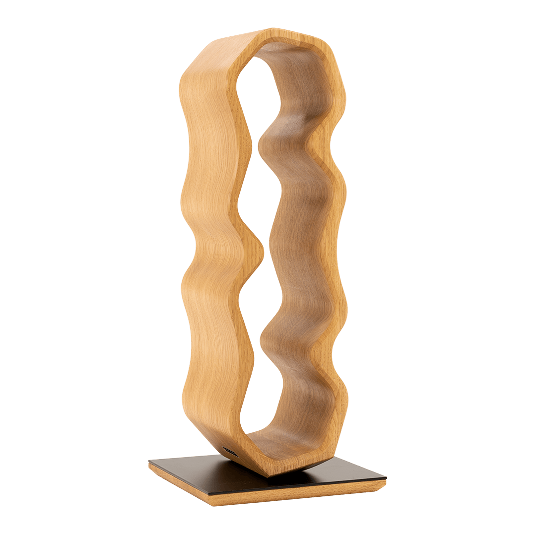 Max Levi Warp Select Oak wood wine rack, wine stand rack, a wine rack, black stand, corner image without bottles